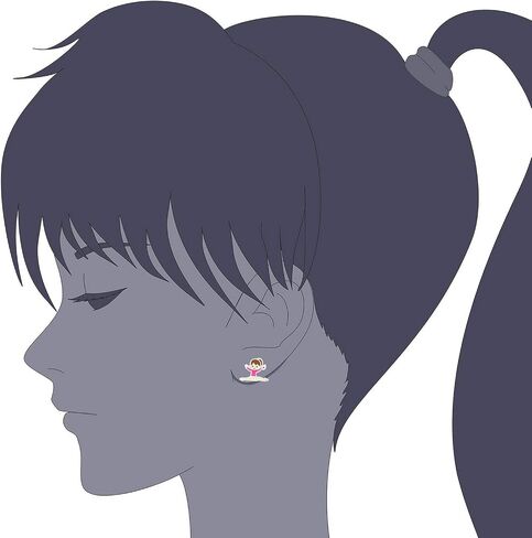 925 Sterling Silver 10mm Pink Gymnastics Girl Jumping in the Air Studs Earrings Push Back in Saudi Arabia