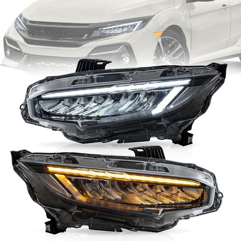 VLAND Headlights Assembly Compatible with 10TH Gen Honda Civic Sedan/Coupe/Hatchback/Type R 2016-2021 W/Dynamic Start-up DRL, LED Front light with Sequential Turn Signal, Plug-n-Play in Saudi Arabia