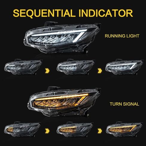 VLAND Headlights Assembly Compatible with 10TH Gen Honda Civic Sedan/Coupe/Hatchback/Type R 2016-2021 W/Dynamic Start-up DRL, LED Front light with Sequential Turn Signal, Plug-n-Play in Saudi Arabia