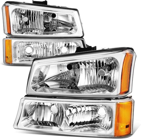 DNA MOTORING Pair OE Style Headlights Compatible with 03-06 Chevy Silverado 1500 2500 3500 1500HD 2500HD, Black/Amber, HL-OH-CSIL03-4P-BK-AM-B in Saudi Arabia