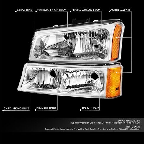 DNA MOTORING Pair OE Style Headlights Compatible with 03-06 Chevy Silverado 1500 2500 3500 1500HD 2500HD, Black/Amber, HL-OH-CSIL03-4P-BK-AM-B in Saudi Arabia
