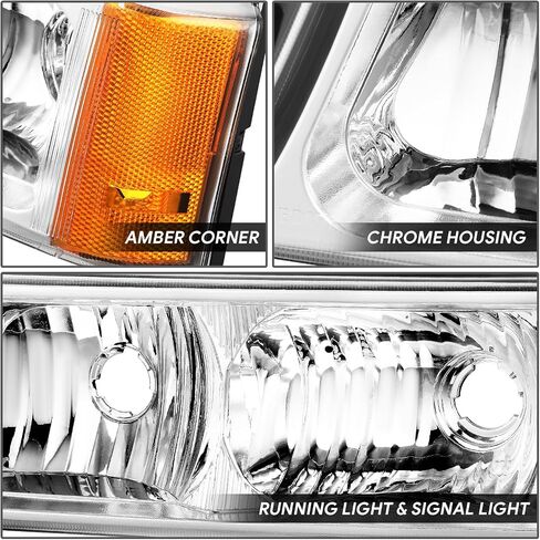 DNA MOTORING Pair OE Style Headlights Compatible with 03-06 Chevy Silverado 1500 2500 3500 1500HD 2500HD, Black/Amber, HL-OH-CSIL03-4P-BK-AM-B in Saudi Arabia