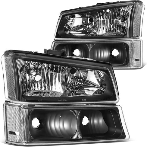 DNA MOTORING Pair OE Style Headlights Compatible with 03-06 Chevy Silverado 1500 2500 3500 1500HD 2500HD, Black/Amber, HL-OH-CSIL03-4P-BK-AM-B in Saudi Arabia