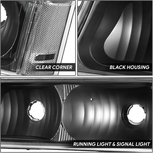 DNA MOTORING Pair OE Style Headlights Compatible with 03-06 Chevy Silverado 1500 2500 3500 1500HD 2500HD, Black/Amber, HL-OH-CSIL03-4P-BK-AM-B in Saudi Arabia