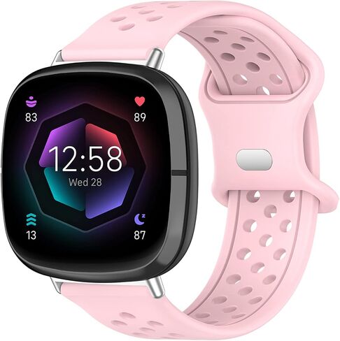أساور Geageaus متوافقة مع Fitbit Versa 3/Versa 4/Fitbit Sense/Sense 2، سوار معصم بديل رياضي من السيليكون قابل للتنفس للنساء والرجال للساعة الذكية Versa 4 (وردي) in Saudi Arabia
