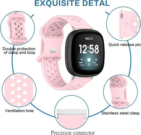 أساور Geageaus متوافقة مع Fitbit Versa 3/Versa 4/Fitbit Sense/Sense 2، سوار معصم بديل رياضي من السيليكون قابل للتنفس للنساء والرجال للساعة الذكية Versa 4 (وردي) in Saudi Arabia