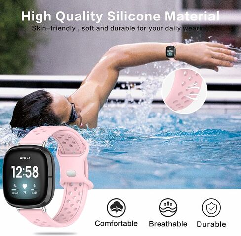 أساور Geageaus متوافقة مع Fitbit Versa 3/Versa 4/Fitbit Sense/Sense 2، سوار معصم بديل رياضي من السيليكون قابل للتنفس للنساء والرجال للساعة الذكية Versa 4 (وردي) in Saudi Arabia