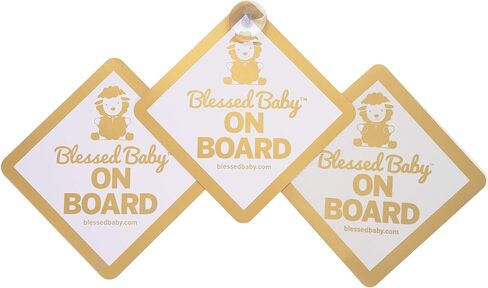 The Blessed Lamb - Blessed Baby On Board Signs for Cars - Gold and White 3 PACK, Car Suction Cup, Car Sign Sticker, Magnetic Sign for Cars - Religious Gifts, Godmother Gifts, Christian Gifts in Saudi Arabia