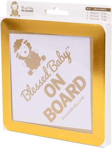 The Blessed Lamb - Blessed Baby On Board Signs for Cars - Gold and White 3 PACK, Car Suction Cup, Car Sign Sticker, Magnetic Sign for Cars - Religious Gifts, Godmother Gifts, Christian Gifts in Saudi Arabia