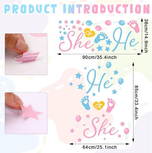 He Or She Sign Gender Reveal Baby Shower Party Decals Decorations Blue He Pink She Baby Boy or Girl Gender Reveal Welcome Sign Stickers for Arch Backdrop/Balloon Arch Decals in Saudi Arabia