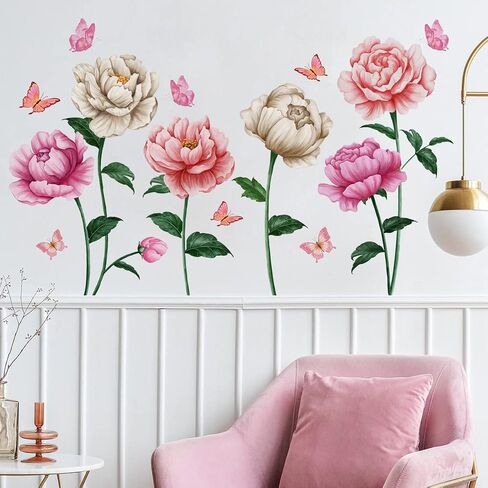 4 Sheets Watercolor Blue Roses Wall Decals Art Flowers Wall Stickers Removable Hay Leaf Flower Bud DIY Vinyl Peel and Stick Mural for Girls Bedroom Living Room Sofa Backdrop TV Wall Home in Saudi Arabia