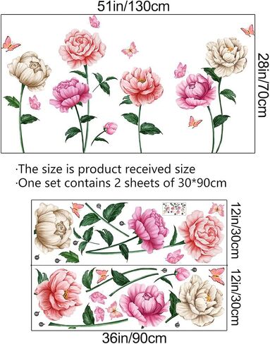 4 Sheets Watercolor Blue Roses Wall Decals Art Flowers Wall Stickers Removable Hay Leaf Flower Bud DIY Vinyl Peel and Stick Mural for Girls Bedroom Living Room Sofa Backdrop TV Wall Home in Saudi Arabia