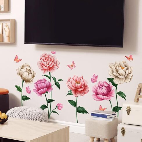 4 Sheets Watercolor Blue Roses Wall Decals Art Flowers Wall Stickers Removable Hay Leaf Flower Bud DIY Vinyl Peel and Stick Mural for Girls Bedroom Living Room Sofa Backdrop TV Wall Home in Saudi Arabia