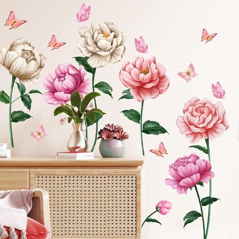4 Sheets Watercolor Blue Roses Wall Decals Art Flowers Wall Stickers Removable Hay Leaf Flower Bud DIY Vinyl Peel and Stick Mural for Girls Bedroom Living Room Sofa Backdrop TV Wall Home in Saudi Arabia