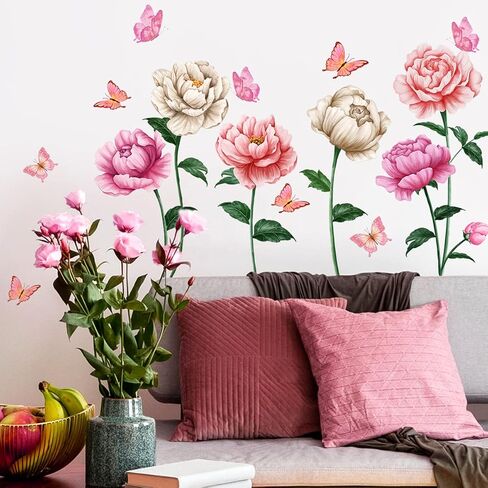 4 Sheets Watercolor Blue Roses Wall Decals Art Flowers Wall Stickers Removable Hay Leaf Flower Bud DIY Vinyl Peel and Stick Mural for Girls Bedroom Living Room Sofa Backdrop TV Wall Home in Saudi Arabia