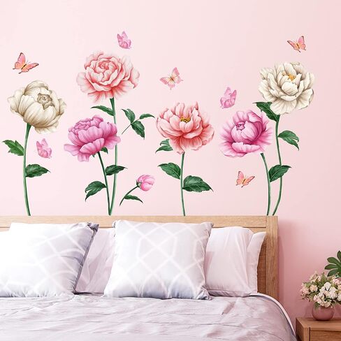 4 Sheets Watercolor Blue Roses Wall Decals Art Flowers Wall Stickers Removable Hay Leaf Flower Bud DIY Vinyl Peel and Stick Mural for Girls Bedroom Living Room Sofa Backdrop TV Wall Home in Saudi Arabia