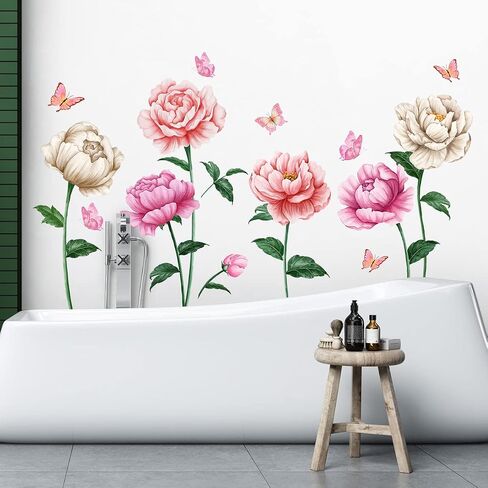 4 Sheets Watercolor Blue Roses Wall Decals Art Flowers Wall Stickers Removable Hay Leaf Flower Bud DIY Vinyl Peel and Stick Mural for Girls Bedroom Living Room Sofa Backdrop TV Wall Home in Saudi Arabia