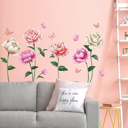 4 Sheets Watercolor Blue Roses Wall Decals Art Flowers Wall Stickers Removable Hay Leaf Flower Bud DIY Vinyl Peel and Stick Mural for Girls Bedroom Living Room Sofa Backdrop TV Wall Home in Saudi Arabia