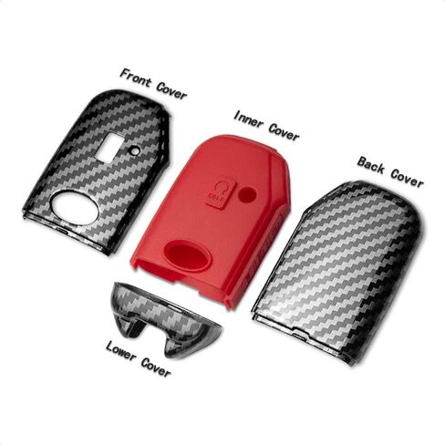 TANGSEN Smart Key Fob Case Compatible with KIA CEED CERATO FORTE NIRO SELTOS SORENTO SOUL SPORTAGE TELLURIDE 3 4 5 Button Keyless Entry Remote Cover Carbon Fiber Pattern Red Silicone in Kuwait