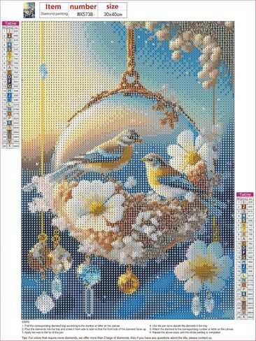 MXJSUA Diamond Art Painting Kits for Adults Bird and Wind Chime 5D Diamond Art Paint with Round Diamonds Full Drill Gem Art Painting Kit for Home Wall Decor (12x16inch/30x40cm) in Saudi Arabia