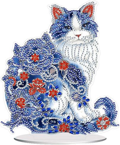Nivvey DIY Diamond Art Desk Painting Kit Cat Ornament, Stand Up Animal Gem Painting Table Kit for Adults, 6.6x7.5inch Acrylic Board Painting Kit by Box Package in Saudi Arabia