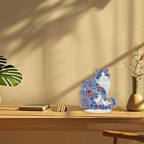 Nivvey DIY Diamond Art Desk Painting Kit Cat Ornament, Stand Up Animal Gem Painting Table Kit for Adults, 6.6x7.5inch Acrylic Board Painting Kit by Box Package in Saudi Arabia