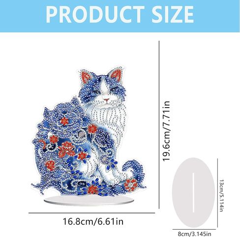 Nivvey DIY Diamond Art Desk Painting Kit Cat Ornament, Stand Up Animal Gem Painting Table Kit for Adults, 6.6x7.5inch Acrylic Board Painting Kit by Box Package in Saudi Arabia