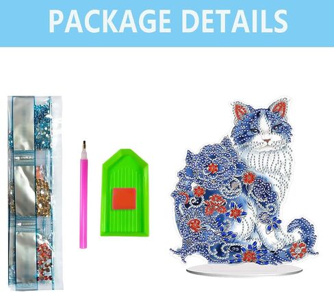 Nivvey DIY Diamond Art Desk Painting Kit Cat Ornament, Stand Up Animal Gem Painting Table Kit for Adults, 6.6x7.5inch Acrylic Board Painting Kit by Box Package in Saudi Arabia