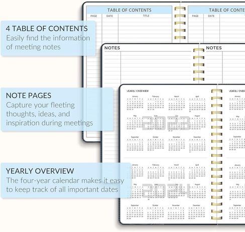 دفتر اجتماعات للعمل مع عناصر العمل، ملاحظات جدول أعمال الاجتماع B5، دفتر مخطط مشروع حلزوني، منظم جدول أعمال ملاحظات اجتماعات المكتب والعمل، 7 × 10 بوصة (أسود) in Kuwait