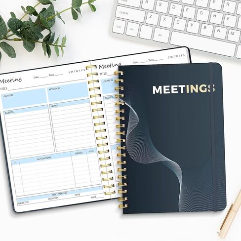 دفتر اجتماعات للعمل مع عناصر العمل، ملاحظات جدول أعمال الاجتماع B5، دفتر مخطط مشروع حلزوني، منظم جدول أعمال ملاحظات اجتماعات المكتب والعمل، 7 × 10 بوصة (أسود) in Kuwait