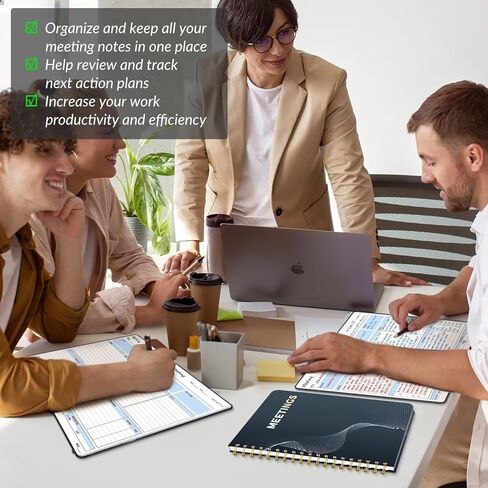 دفتر اجتماعات للعمل مع عناصر العمل، ملاحظات جدول أعمال الاجتماع B5، دفتر مخطط مشروع حلزوني، منظم جدول أعمال ملاحظات اجتماعات المكتب والعمل، 7 × 10 بوصة (أسود) in Kuwait