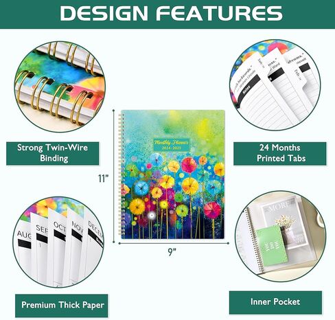 مخطط شهري 2024-2025 من Lemome - مخطط شهري للتقويم 2024-2025، من يناير 2024 إلى ديسمبر 2025، 9 × 11 بوصة، مخطط لمدة عامين مع 24 شهرًا، مثالي للمدرسة، أخضر in Kuwait