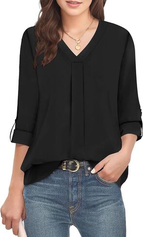 Womens 3/4 Cuffed Sleeve Blouses for Women Dressy Casual, V Neck Casual Blouse Shirt Tops 2024, Tunic Tops in Saudi Arabia