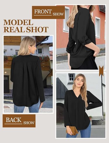 Womens 3/4 Cuffed Sleeve Blouses for Women Dressy Casual, V Neck Casual Blouse Shirt Tops 2024, Tunic Tops in Saudi Arabia