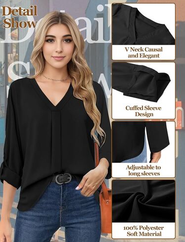 Womens 3/4 Cuffed Sleeve Blouses for Women Dressy Casual, V Neck Casual Blouse Shirt Tops 2024, Tunic Tops in Saudi Arabia