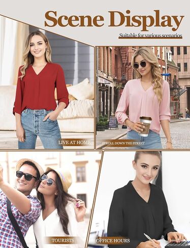 Womens 3/4 Cuffed Sleeve Blouses for Women Dressy Casual, V Neck Casual Blouse Shirt Tops 2024, Tunic Tops in Saudi Arabia