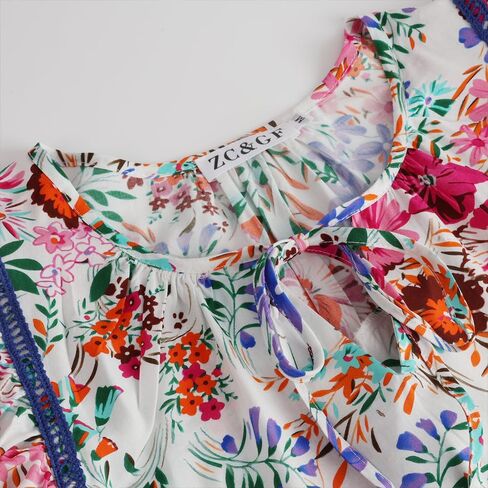 ZC&GF Women's Tops Casual Boho Floral Print V Neck Blouses Flannel Ruffle Sleeve Loose Shirts in Saudi Arabia