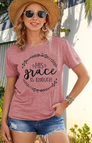His Grace is Enough Tshirt Women Cute Jesus Christian Faith Shirts Cotton Graphic Tops Blouse in Kuwait