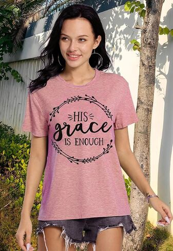His Grace is Enough Tshirt Women Cute Jesus Christian Faith Shirts Cotton Graphic Tops Blouse in Kuwait