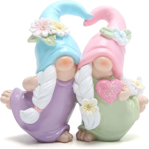 Hodao Heartwarming Resin Gnome Friendship Statue - Blue and Pink Hat, Floral Design, Lovely Dresses in Saudi Arabia