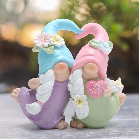 Hodao Heartwarming Resin Gnome Friendship Statue - Blue and Pink Hat, Floral Design, Lovely Dresses in Saudi Arabia