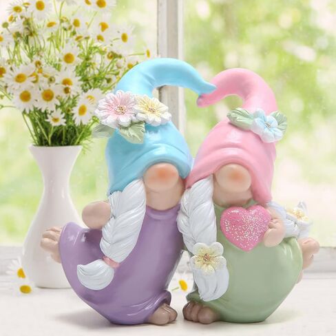 Hodao Heartwarming Resin Gnome Friendship Statue - Blue and Pink Hat, Floral Design, Lovely Dresses in Saudi Arabia