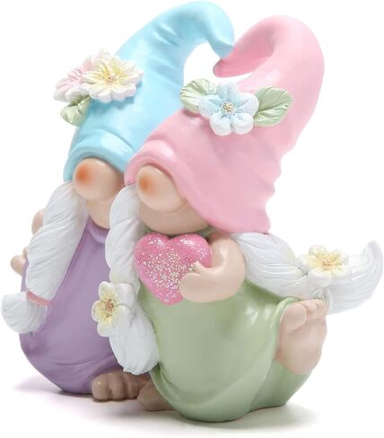 Hodao Heartwarming Resin Gnome Friendship Statue - Blue and Pink Hat, Floral Design, Lovely Dresses in Saudi Arabia