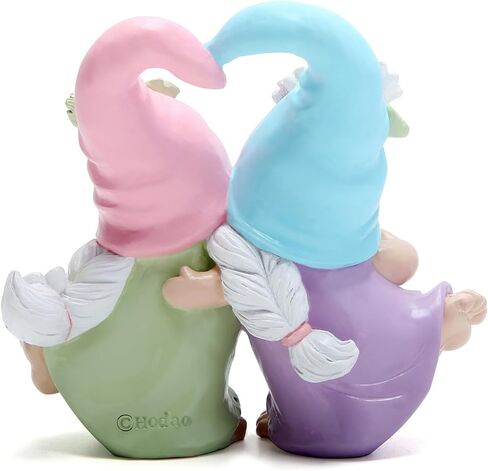 Hodao Heartwarming Resin Gnome Friendship Statue - Blue and Pink Hat, Floral Design, Lovely Dresses in Saudi Arabia