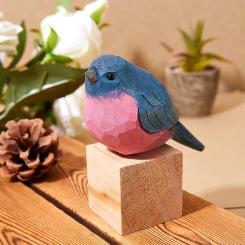 Wooden Carved Bird Decor Bird Figurines Hand Carved Painted Wooden Statues Decor BFF Gifts for Bird Lovers Housewarming, BirthdayChristmas, Thanksgiving Day(Blue Gray Sparrow) in Saudi Arabia