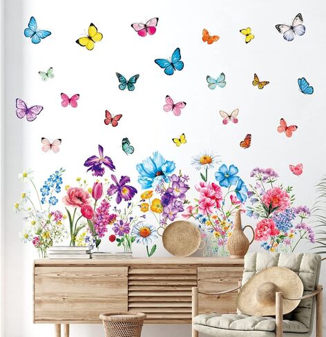 DECOWALL DSL-8066 Flowers and Butterflies Wall Stickers Decals peel and stick bedroom décor living room girls nursery mural wallpaper bathroom vinyl party decorations kids in Saudi Arabia