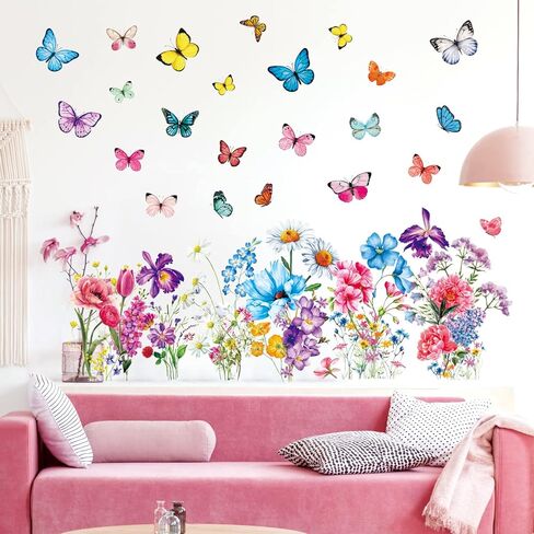 DECOWALL DSL-8066 Flowers and Butterflies Wall Stickers Decals peel and stick bedroom décor living room girls nursery mural wallpaper bathroom vinyl party decorations kids in Saudi Arabia