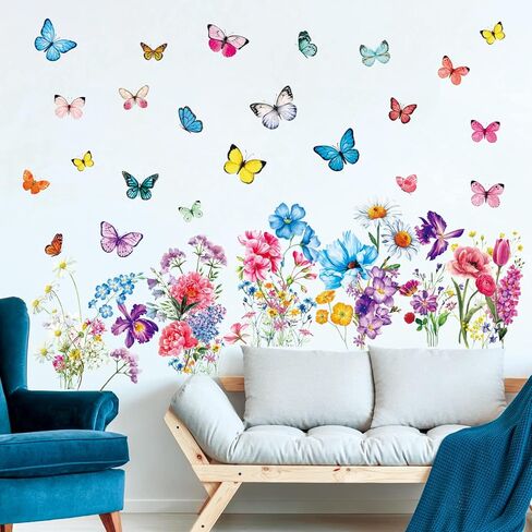 DECOWALL DSL-8066 Flowers and Butterflies Wall Stickers Decals peel and stick bedroom décor living room girls nursery mural wallpaper bathroom vinyl party decorations kids in Saudi Arabia