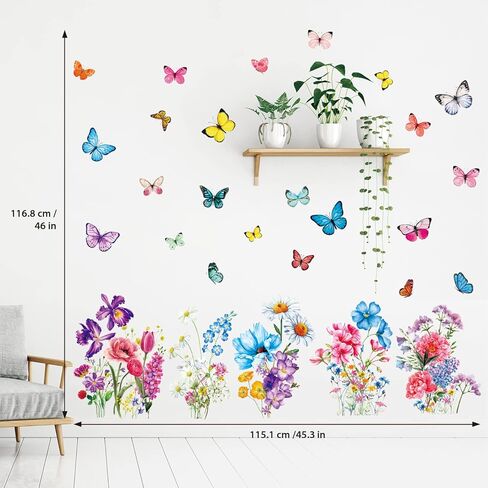 DECOWALL DSL-8066 Flowers and Butterflies Wall Stickers Decals peel and stick bedroom décor living room girls nursery mural wallpaper bathroom vinyl party decorations kids in Saudi Arabia