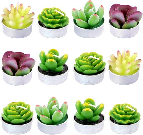 Swpeet 12Pcs Decorative Succulent Cactus Tealight Candles Kit, Cute Smokeless Succulent Plants Perfect for Candles Festival Wedding Props and House-Warming Party (N0.5-Candle) in Saudi Arabia